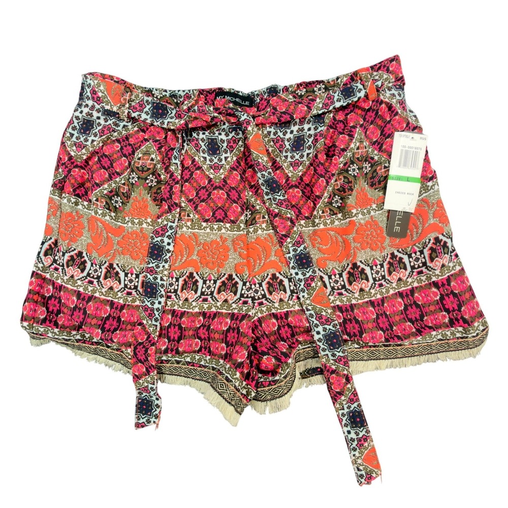My Michelle Modern Indies Rock Paisley Shorts Juniors L Pink Orange NWT